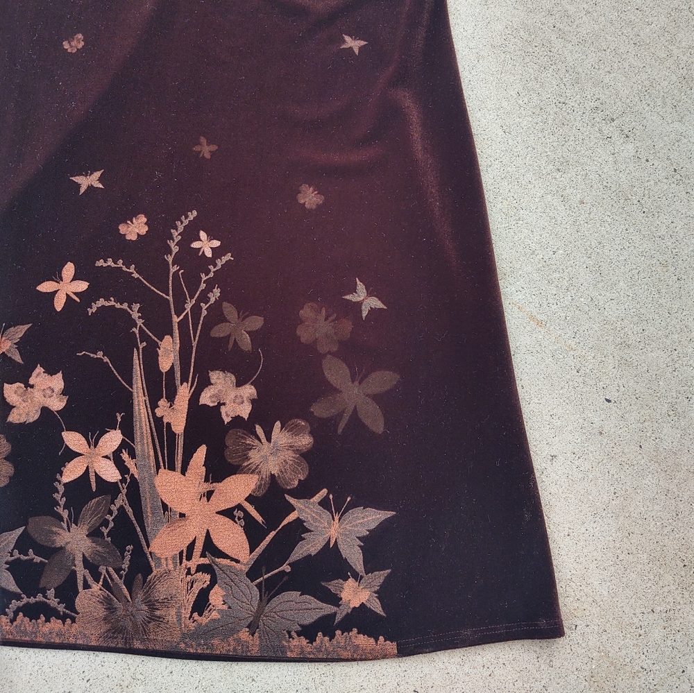 FLAUNT IT! WOMEN'S VELOUR VELVET FEEL BUTTERFLY ETCHED DARK BURGUNDY DRESS - Picture 4 of 15